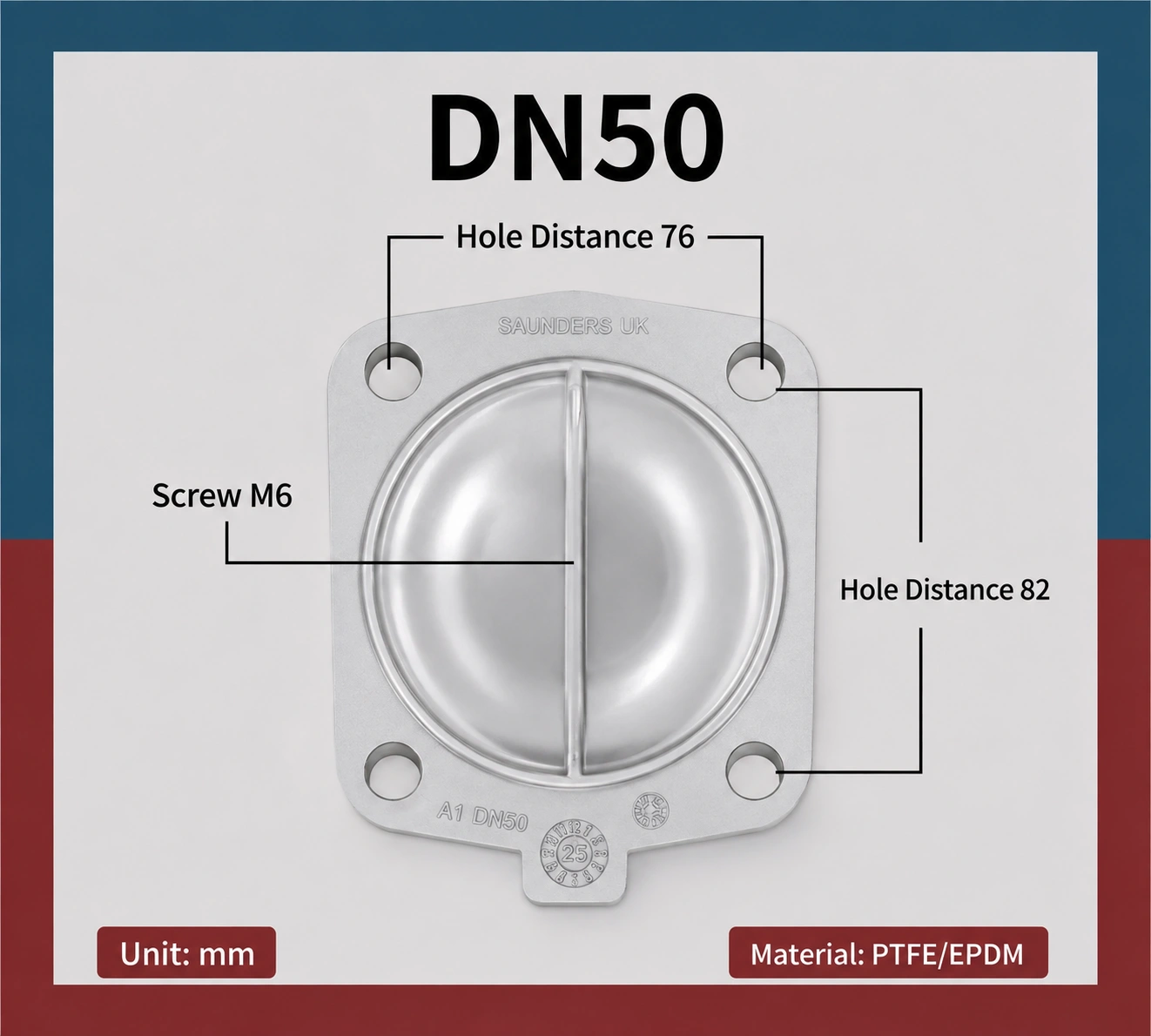 Gemu Diaphragm DN50 Gemu Code 54 PTFE and EPDM Replacement Diaphragm with Threaded Insert